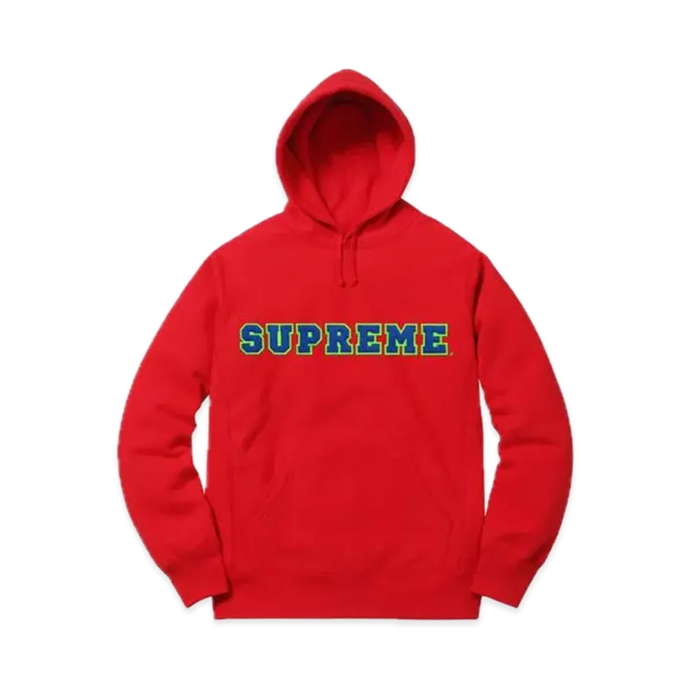 Supreme Cord Collegiate Logo Hooded Sweatshirt "Red"