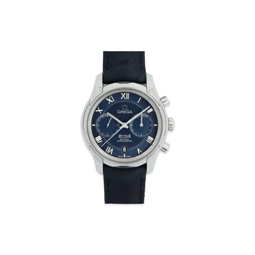OMEGA De Ville Hour-Vision Co-Axial Chronograph Leather Strap 42MM "Stainless Steel/Blue" 431.13.42.51.03.001