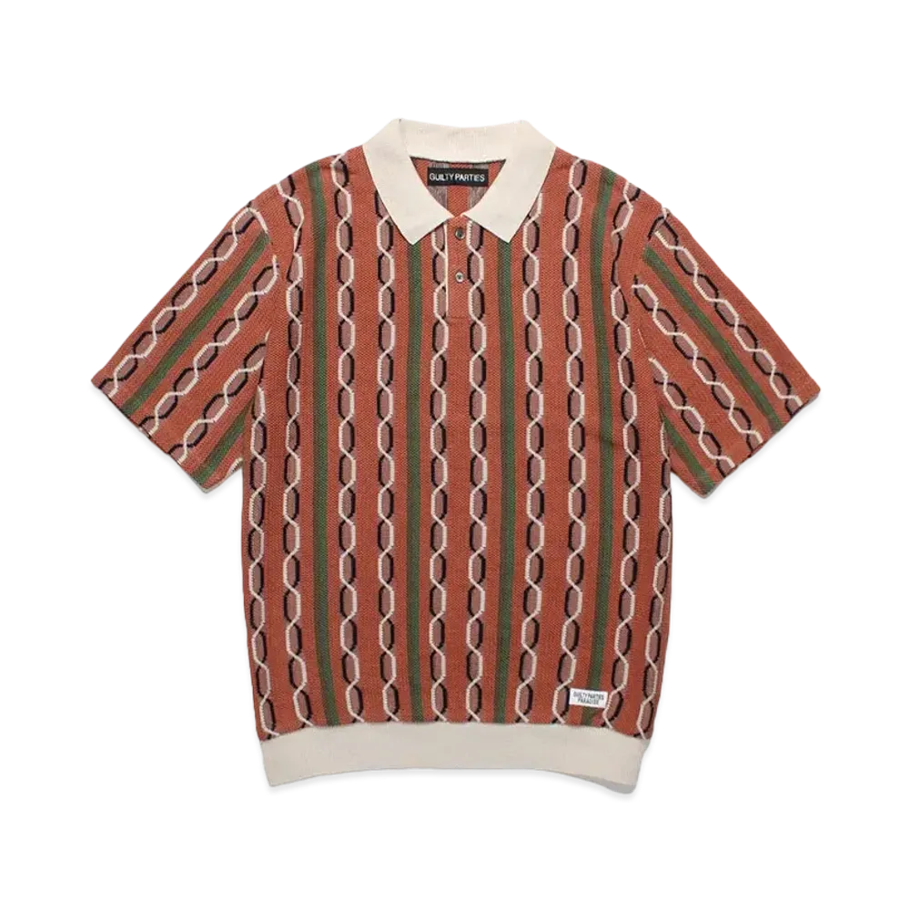 WACKO MARIA Striped Jacquard Summer Knit Polo Shirt "Brown"