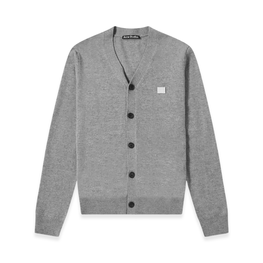 Acne Studios Keve Face V-Neck Cardigan - 21SS "Grey Melange"