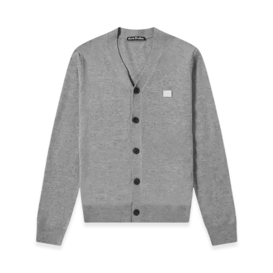 Acne Studios Keve Face V-Neck Cardigan - 21SS "Grey Melange"