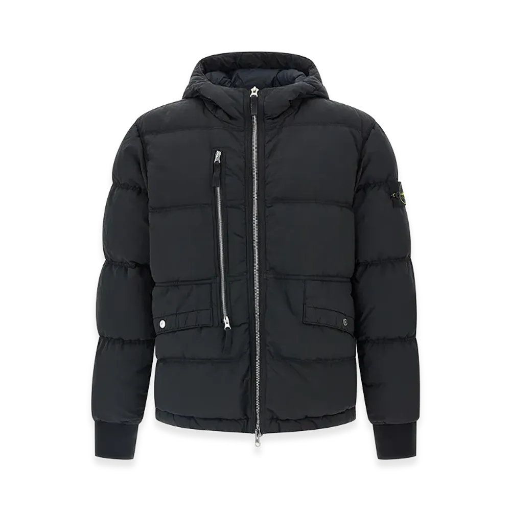 Stone Island Down Jacket with Zip and Hood "Black"