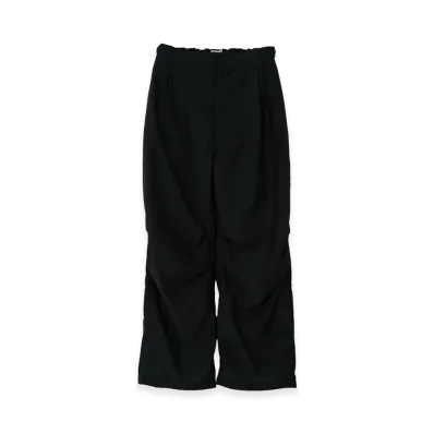 YOKE Exclusive Wool Nylon Poplin Knee Tuck Easy Pants "Black"