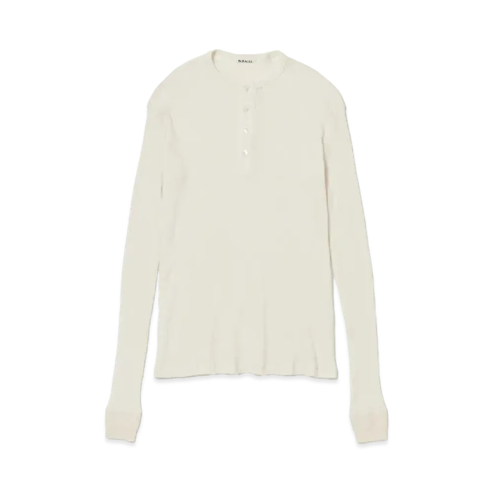 AURALEE Organic Soft Rib Henley Neck L/S Tee "Ivory"