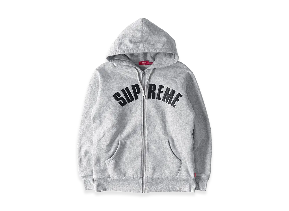 Supreme Arch Logo Thermal Zip Up Hooded Sweatshirt "Heather Gray"