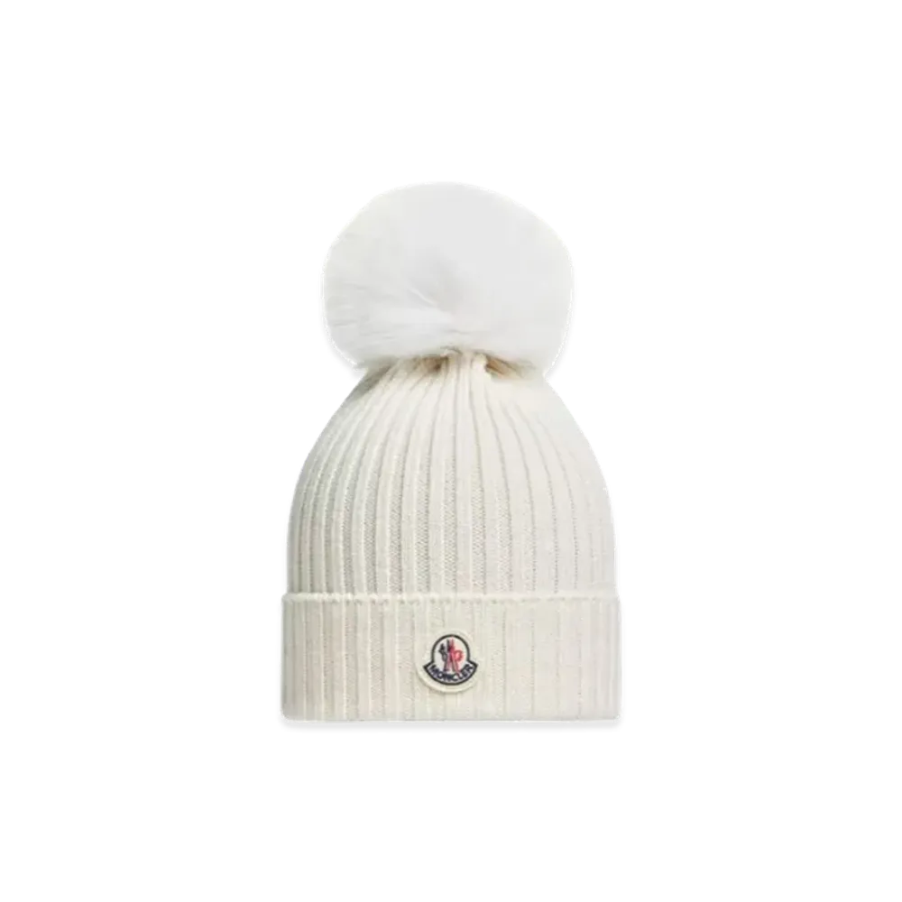 MONCLER Kids Pon Pon Wool Beanie "White"