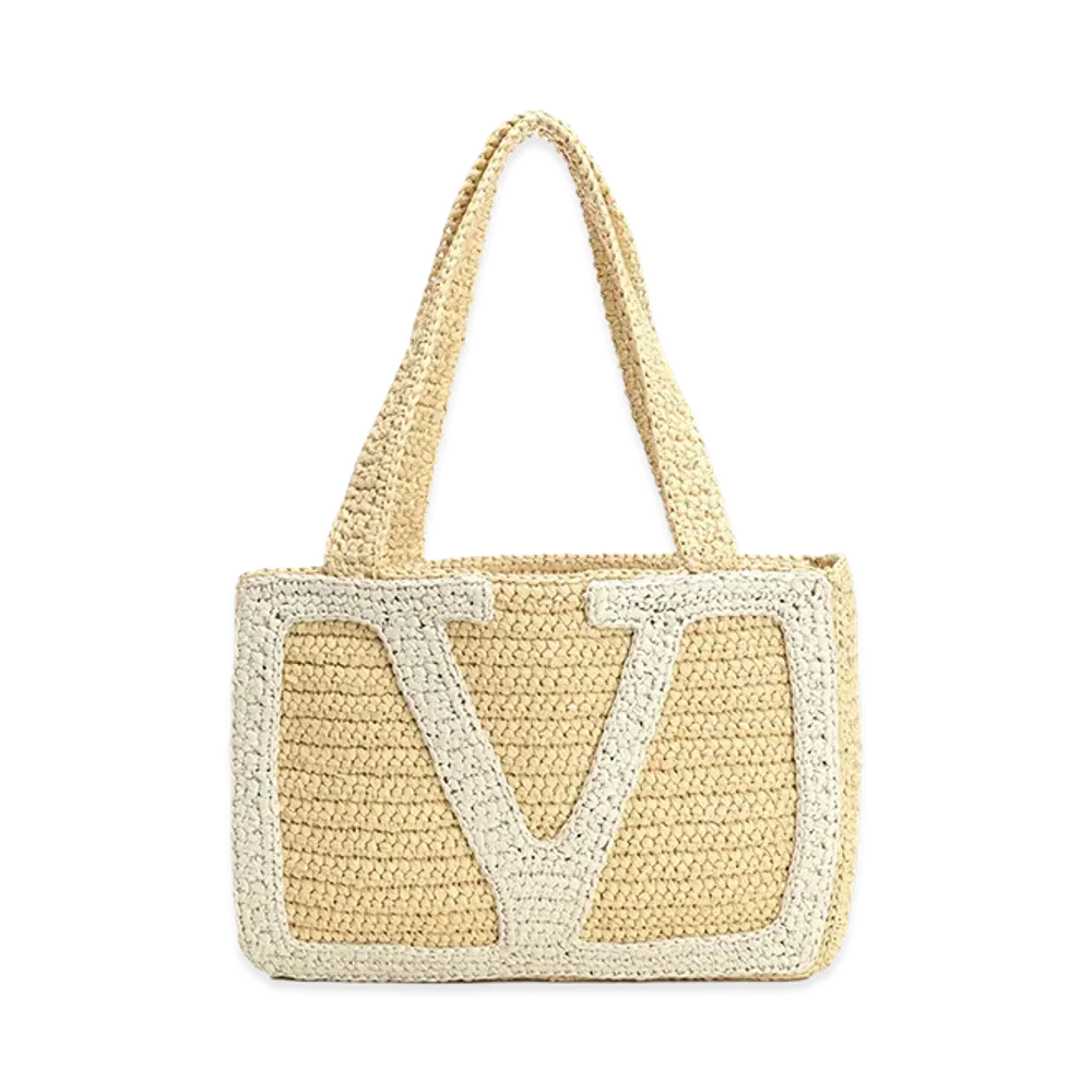 Valentino Women's Medium Tote Viva Superstar Crochet Crochet Rafia "Beige"