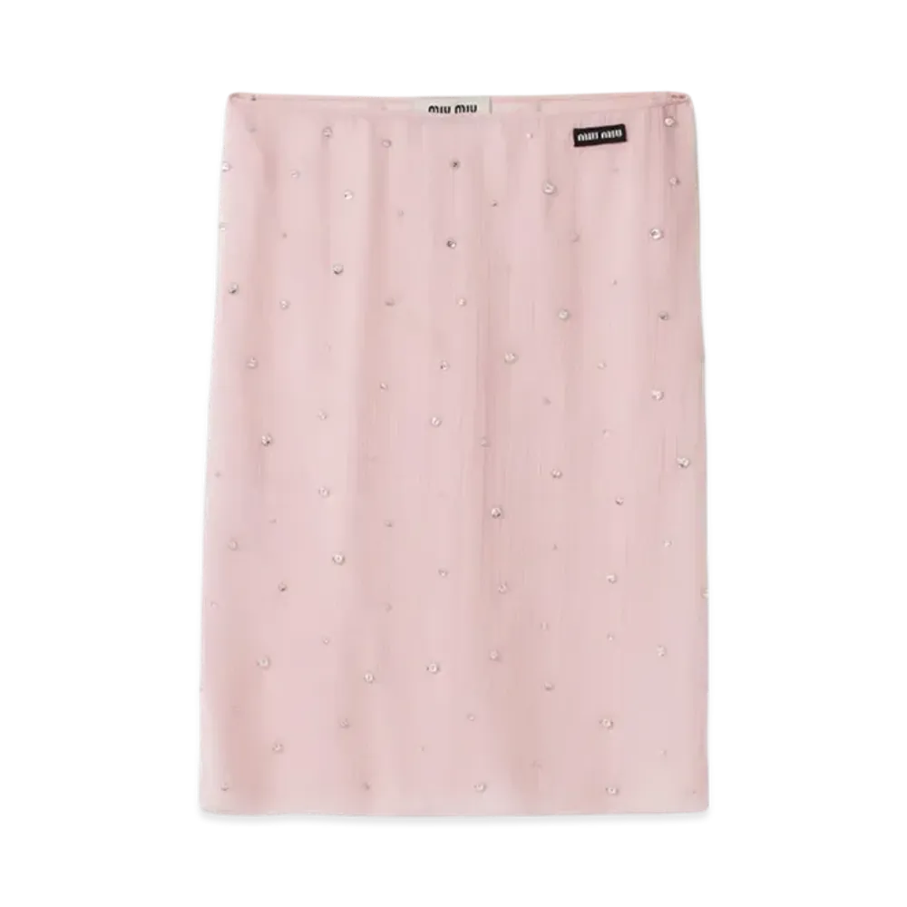 MIU MIU Women's Embroidered Chiffon Skirt "Alabaster Pink"