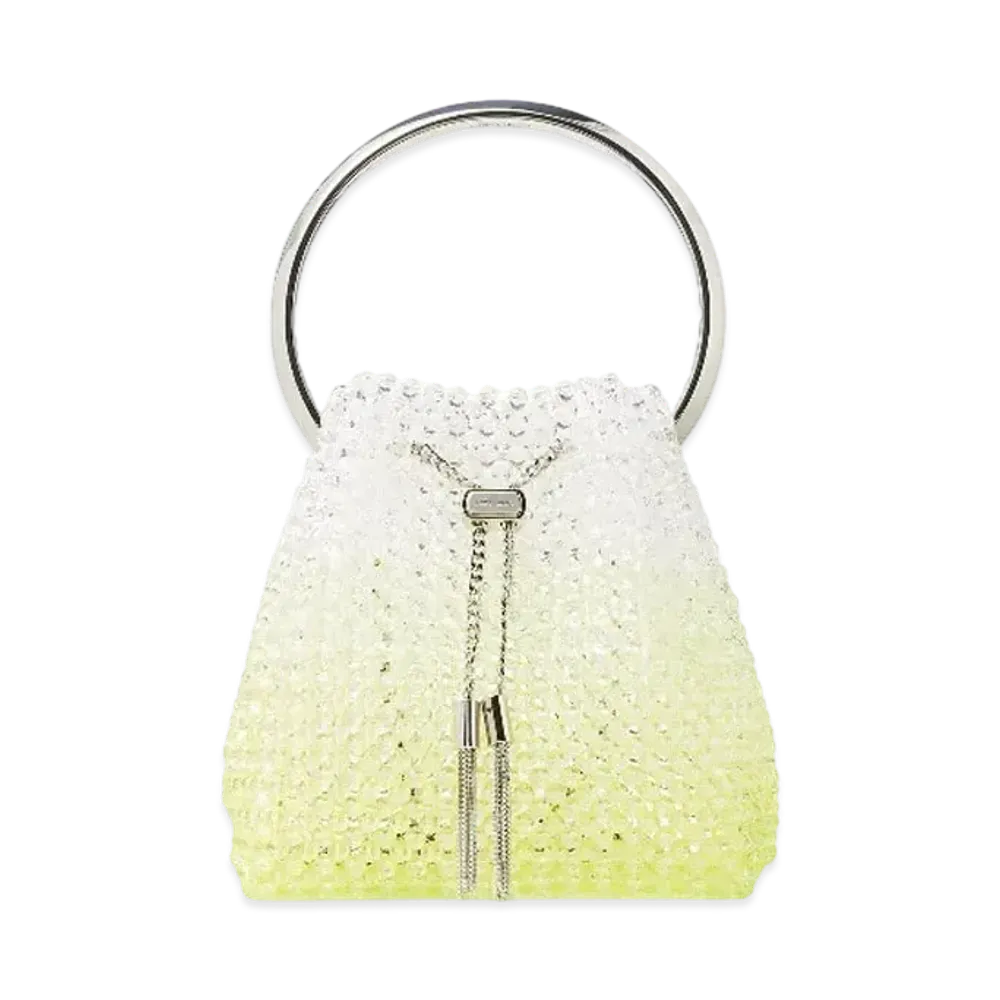Jimmy Choo Bon Bon Degrade Beaded Grid Cluster Bag With Bracelet Top Handle "Silver/Sunbleached"