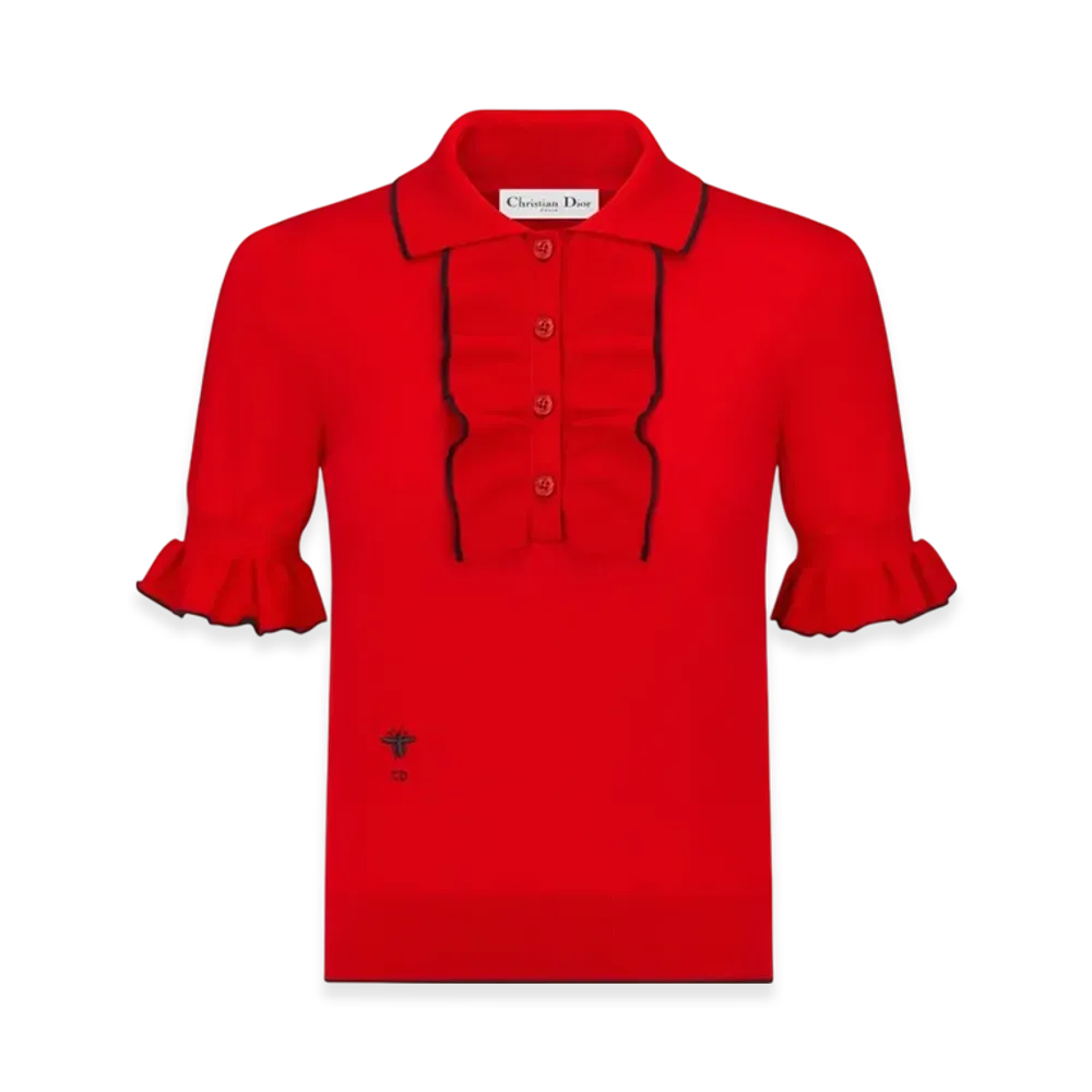 Dior Women's Short Sleeved Sweater Cashmere Silk Knit "Scarlet Red"