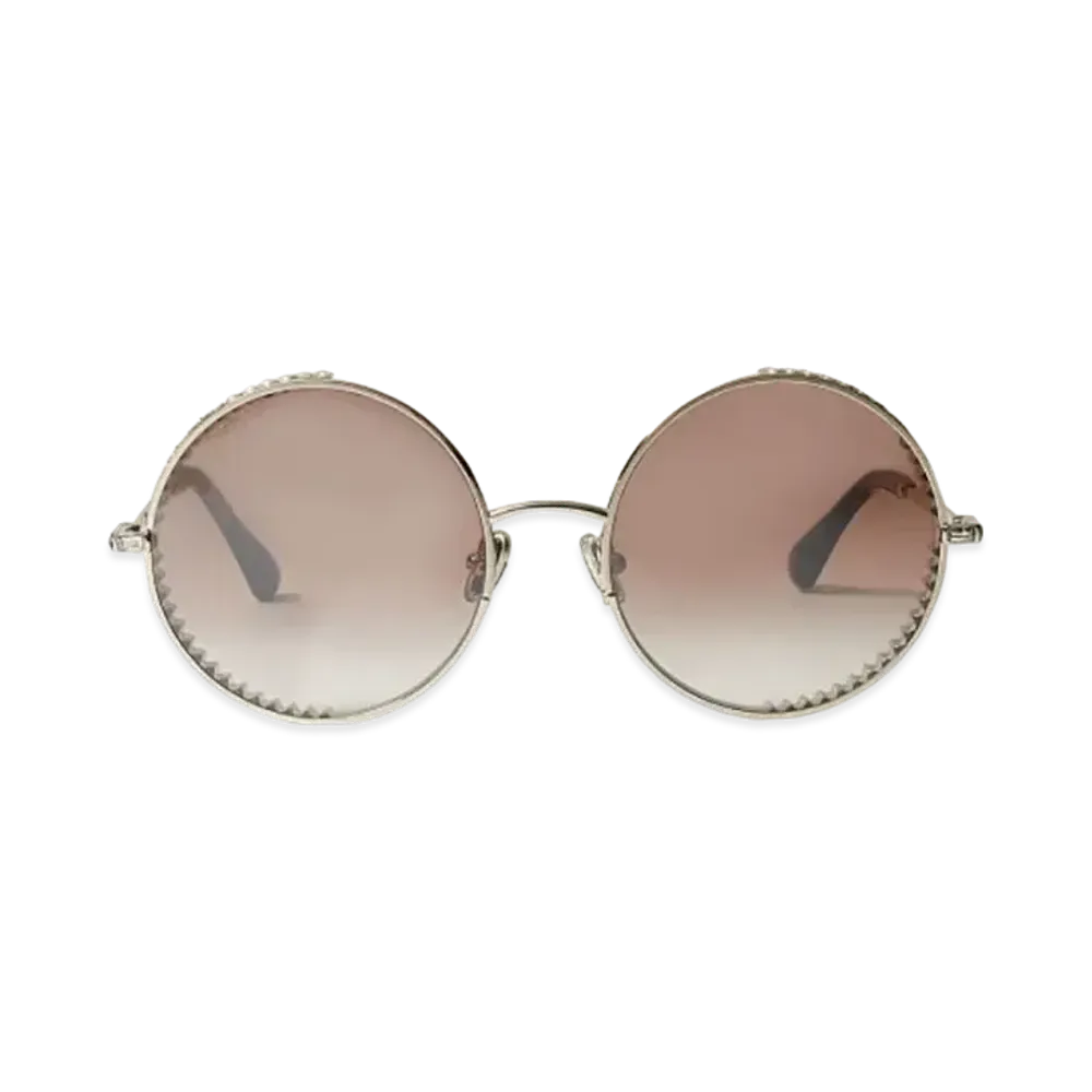 Jimmy Choo Goldy Round Frame Sunglasses With Swarovski Crystal Embellishment "Light Gold"