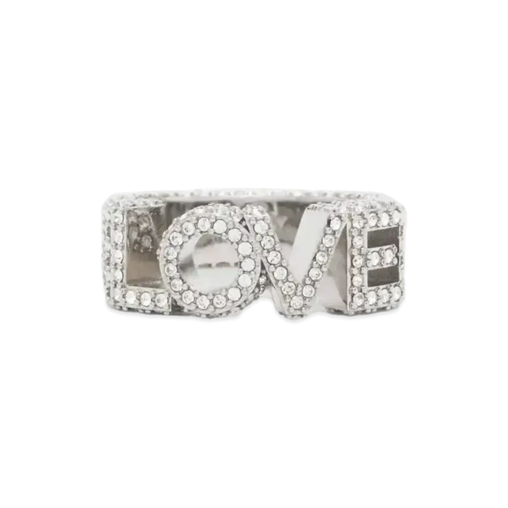 Burberry Crystal Detail Palladium-Plated Love Ring "Palladium/Crystal"