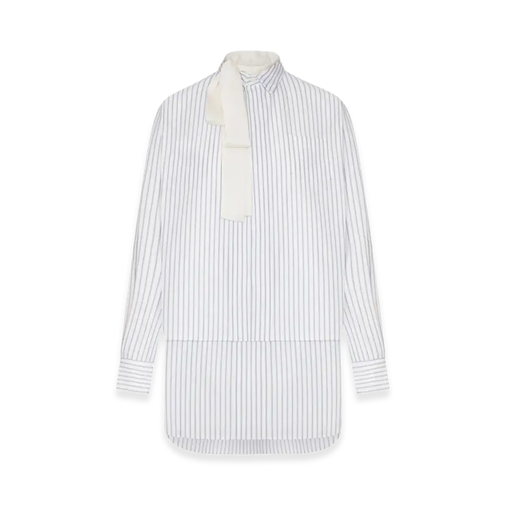 sacai Women's Striped Shirt Dress With Integrated Scarf "White"