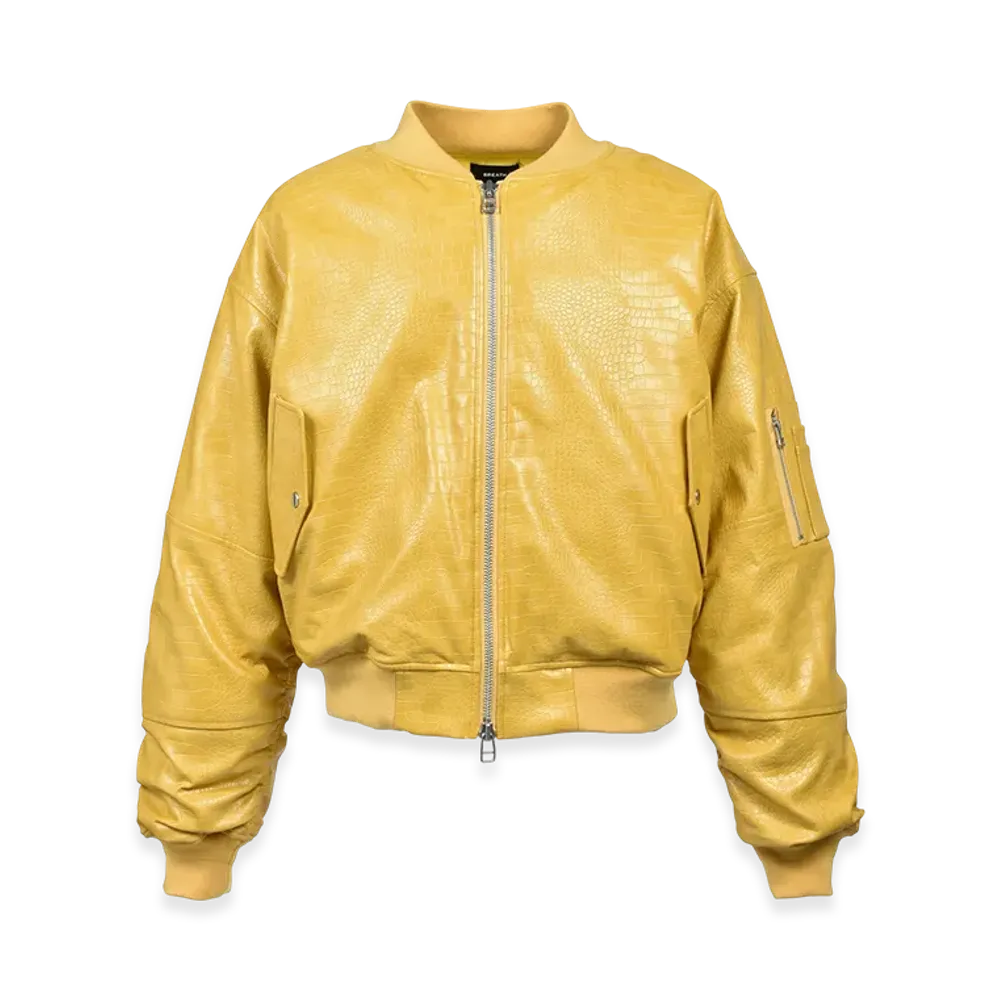 BREATH Faux Crocodile Bomber Jacket "Mustard"