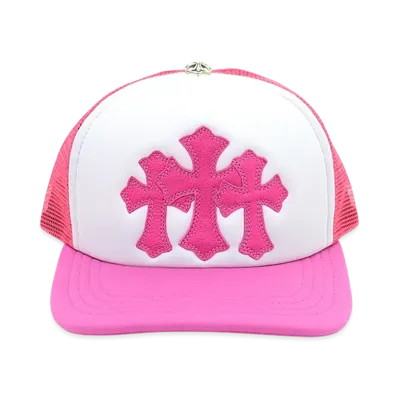 Chrome Hearts 3 Cemetery Cross Patch Trucker Hat "Pink"