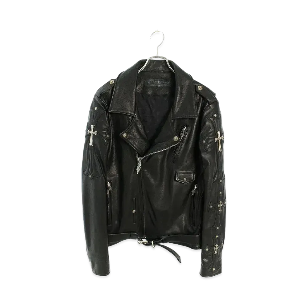 Chrome Hearts SLUFF LTHR VJCH Cross Patch Decoration Double Riders Leather Jacket "Black"