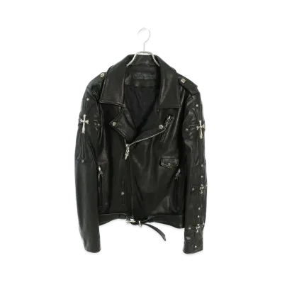 Chrome Hearts SLUFF LTHR VJCH Cross Patch Decoration Double Riders Leather Jacket "Black"