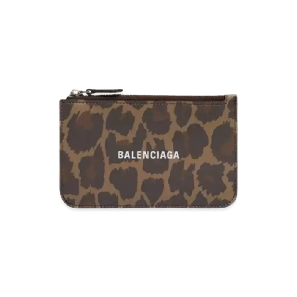 BALENCIAGA Cash Large Long Coin Card Holder Leopard Print "Beige"