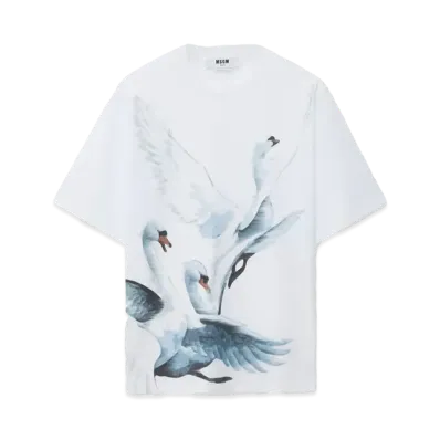 MSGM Jersey T-Shirt With Swans Print "Black"