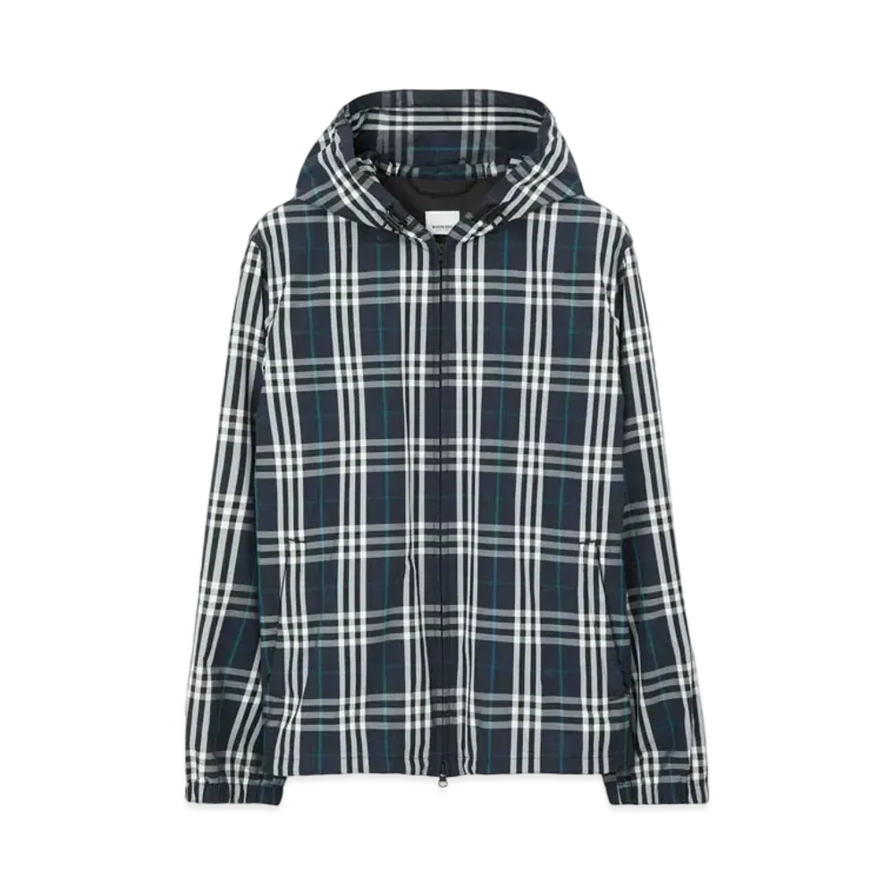 Burberry Men's Check Nylon Jacket "White/Dark Blue"