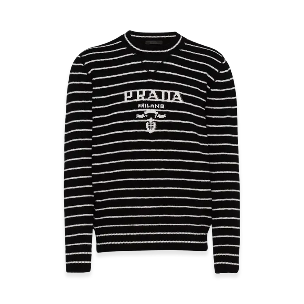 PRADA Wool Cashmere Crewneck Sweater "Black/White"
