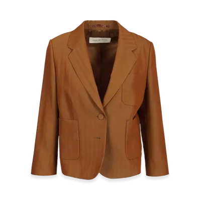 DRIES VAN NOTEN Women's Short Striped Wool Twill Blazer "Brown"