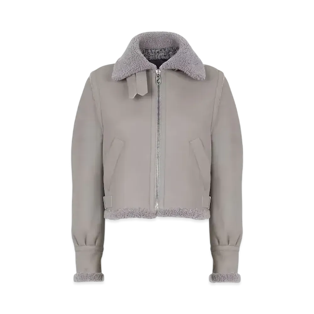 FENDI Women's Leather & Shearling Jacket "Gray"