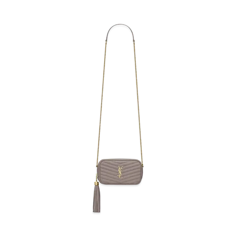 Saint Laurent Lou Mini Bag In Quilted Grain De Poudre Embossed Leather "Fog"