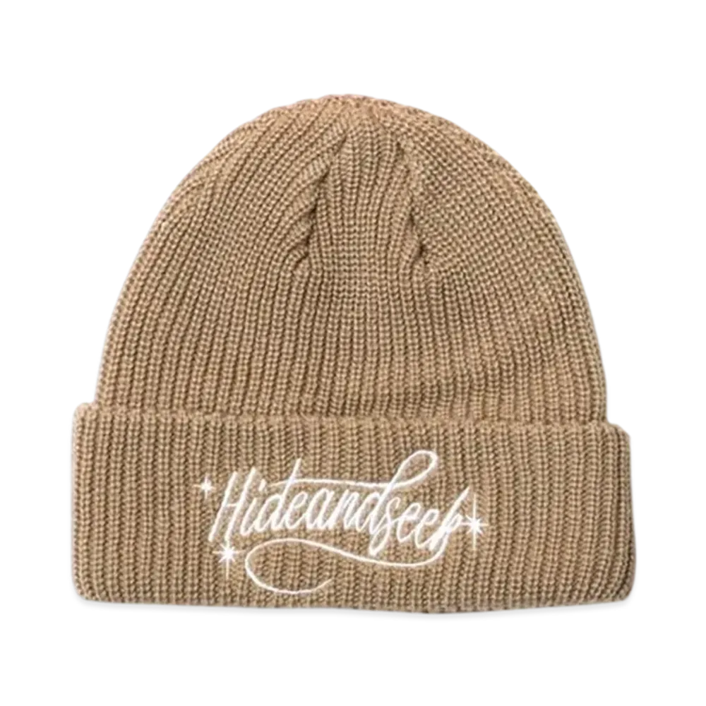 Hide and Seek Cursive Logo Knit Cap "Beige"
