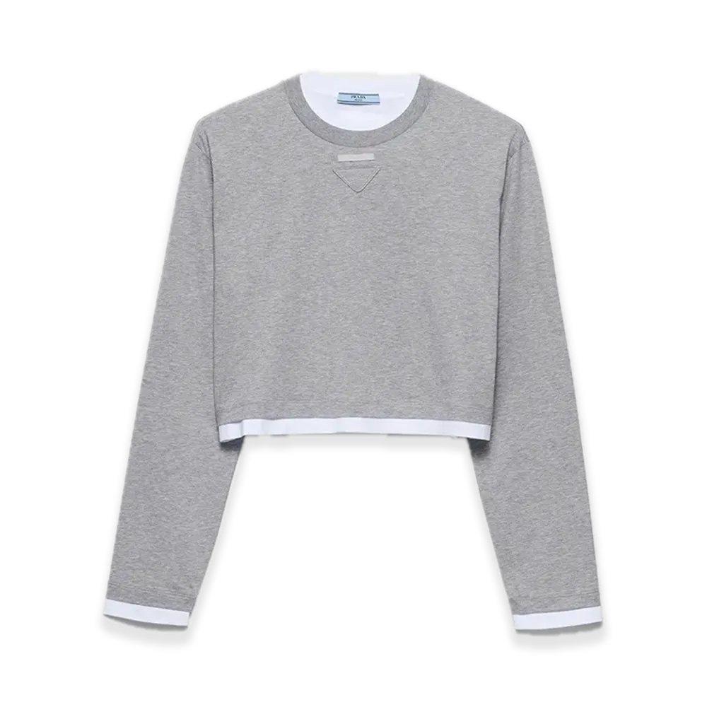 PRADA Long-Sleeve Cotton Jersey Tee "Gray"