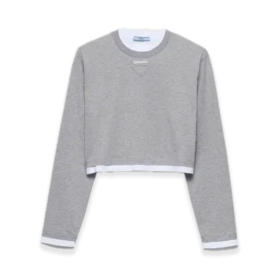 PRADA Long-Sleeve Cotton Jersey Tee "Gray"
