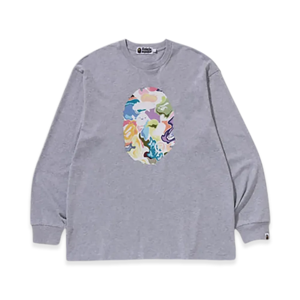 A BATHING APE Art Camo Ape Head Relaxed Fit LS Tee "Gray"