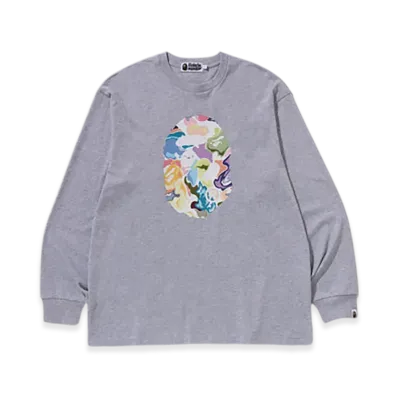 A BATHING APE Art Camo Ape Head Relaxed Fit LS Tee "Gray"