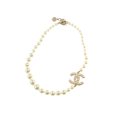 CHANEL 100th Anniversary Coco Mark Pearl Necklace "Gold"