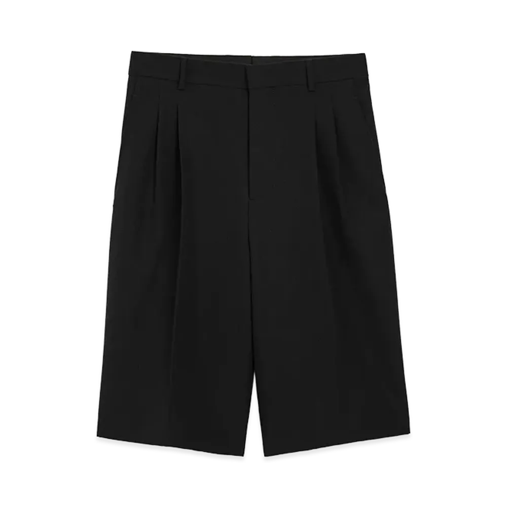 AMI PARIS New Wool Low Waist Wide Bermuda Shorts "Black"