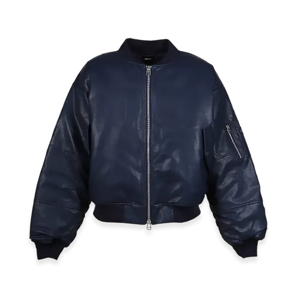 BREATH Faux Leather Bomber Jacket "Navy"