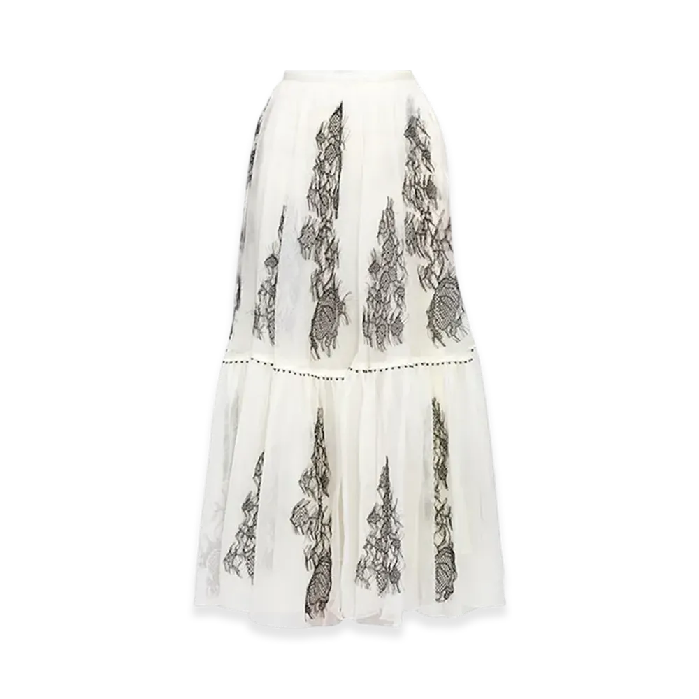 Dior Women's Silk Flared Midi Skirt "Ivory"