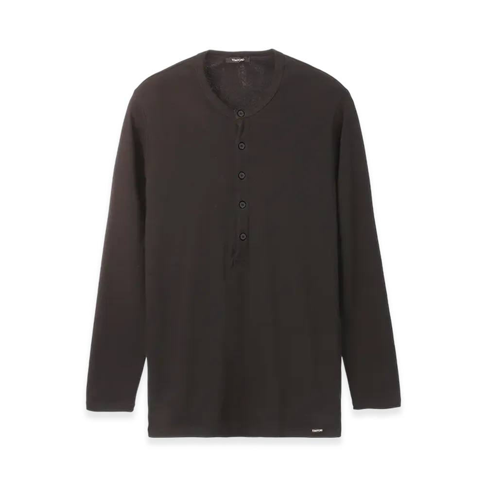TOM FORD Henley Neck Tee "Ebony"