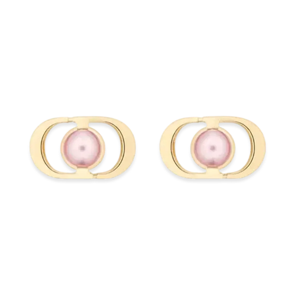 Dior Petit CD Jolie Mini Stud Earrings Metal and Resin Pearls "Gold/Hydrangea Pink"