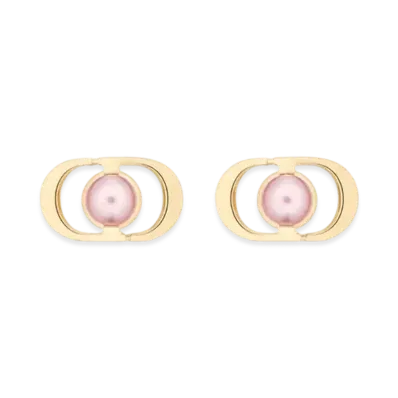 Dior Petit CD Jolie Mini Stud Earrings Metal and Resin Pearls "Gold/Hydrangea Pink"