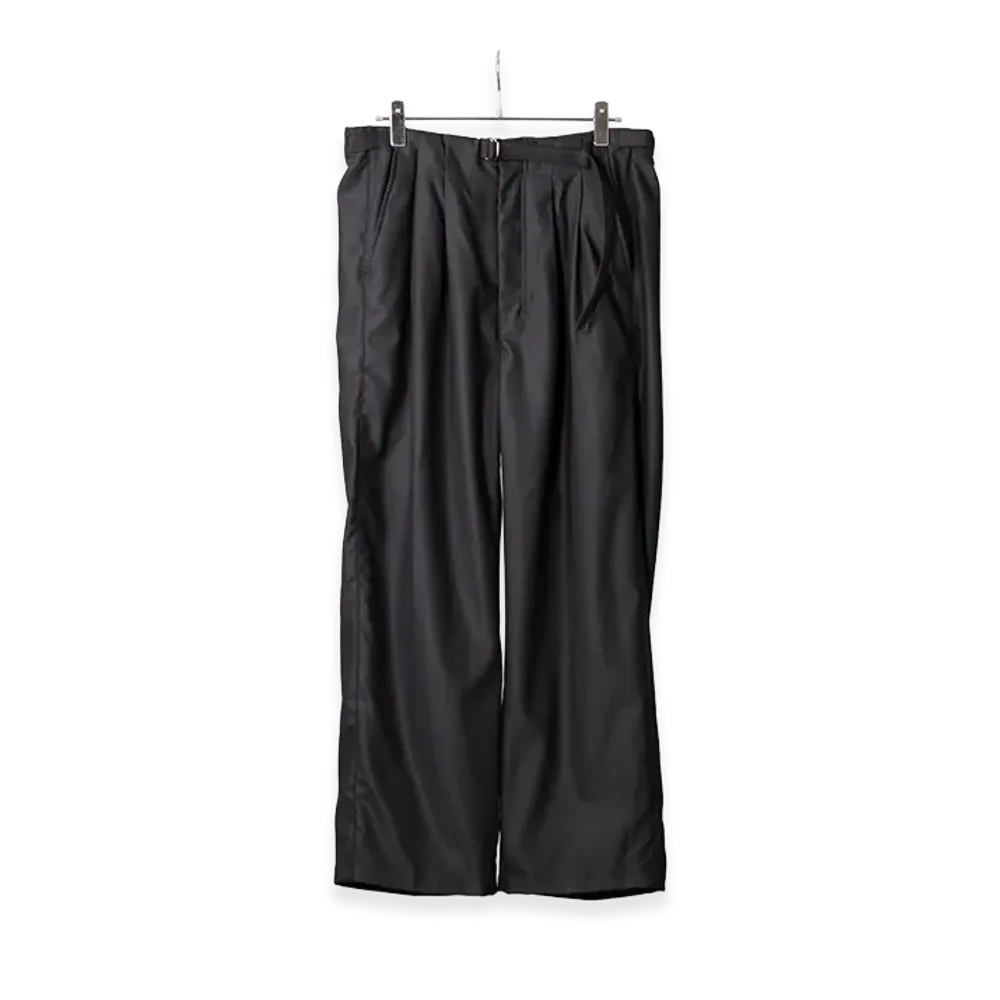 ANCELLM Wool Satin Belt-Less Slacks "Black"