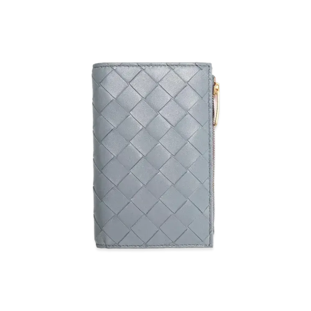 Bottega Veneta Intrecciato Lambskin Medium Bi-fold Zip Wallet "Thunder"