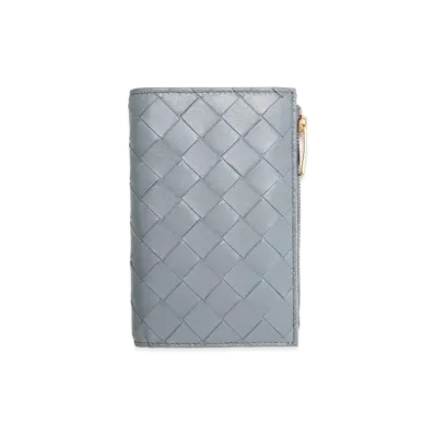 Bottega Veneta Intrecciato Lambskin Medium Bi-fold Zip Wallet "Thunder"