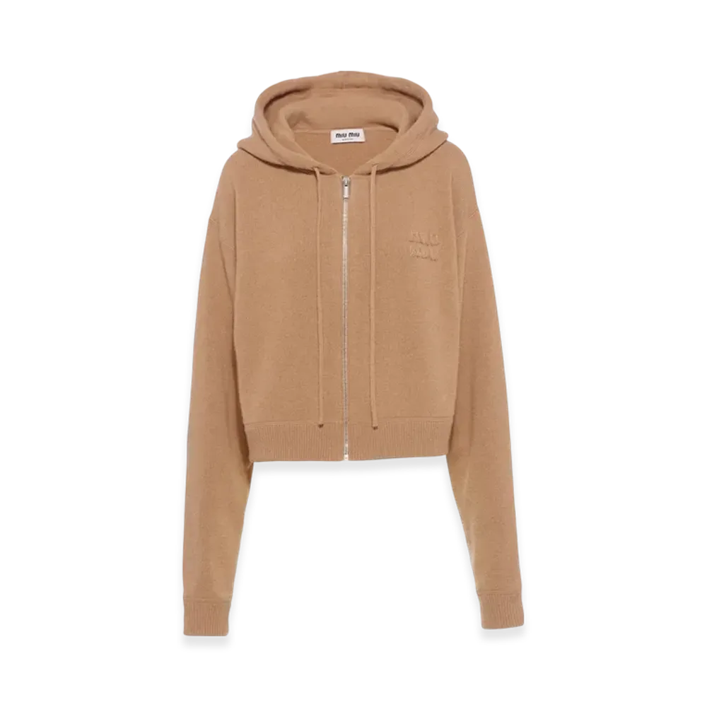 MIU MIU Women's Wool Cashmere Hoodie "Camel Brown"