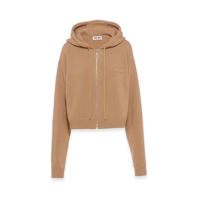 MIU MIU Women's Wool Cashmere Hoodie "Camel Brown"