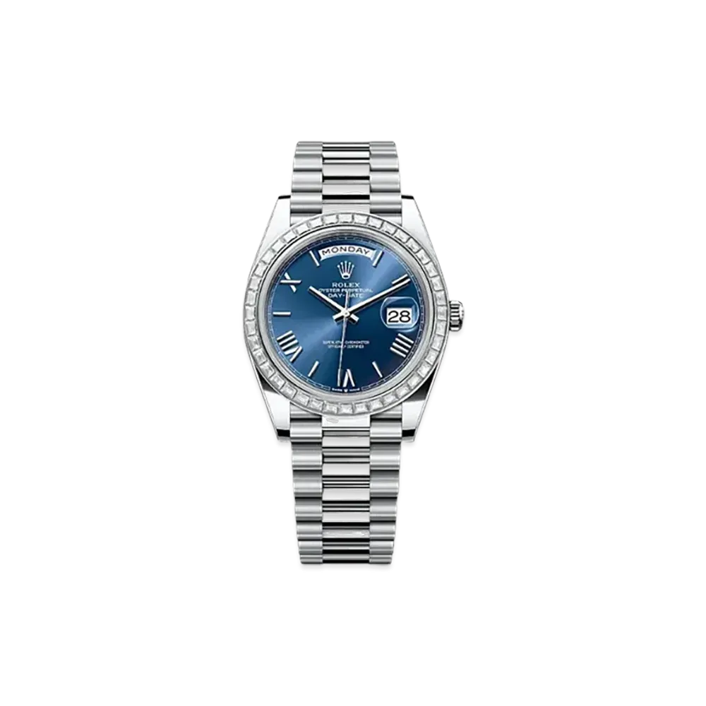 ROLEX Day-Date 40mm Platinum Diamond 228396TBR "Bright Blue"