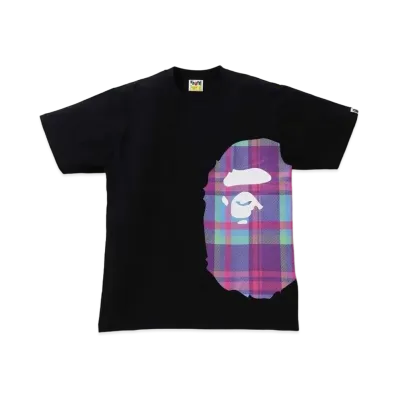 A BATHING APE CHECK SIDE BIG APE HEAD TEE "Black/Purple"