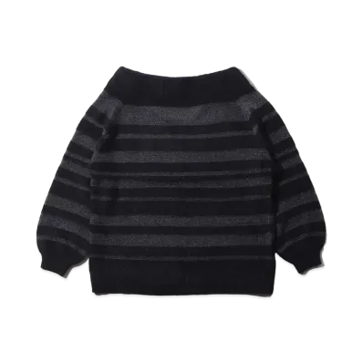 atmos pink Off-Shoulder Angora Border Knit "Black/White"