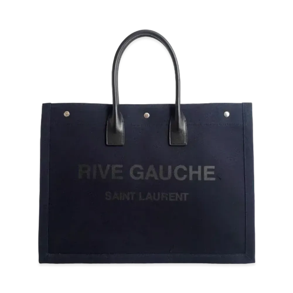 Saint Laurent Rive Gauche Large Tote Bag In Printed Canvas and Leather "Marine"