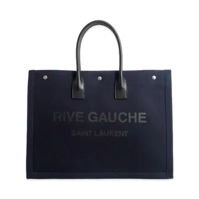 Saint Laurent Rive Gauche Large Tote Bag In Printed Canvas and Leather "Marine"
